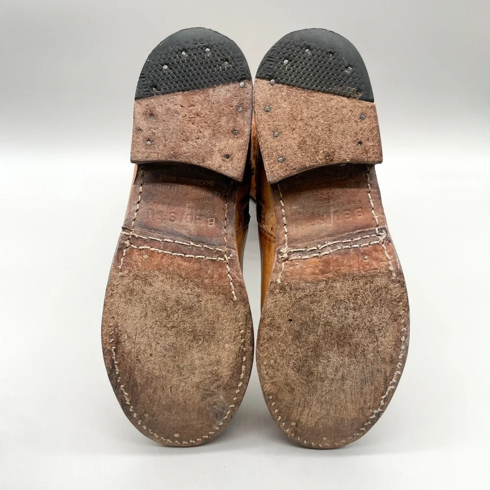 Bed Stu Cambridge Boots Womens 6.5 Tan Distressed Leather Perforated Tall Boho